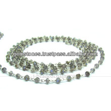 Atacado Silver Smoky Quartz Rondelle Faceted Beaded Chain, Gemstone Bezel Jewelry